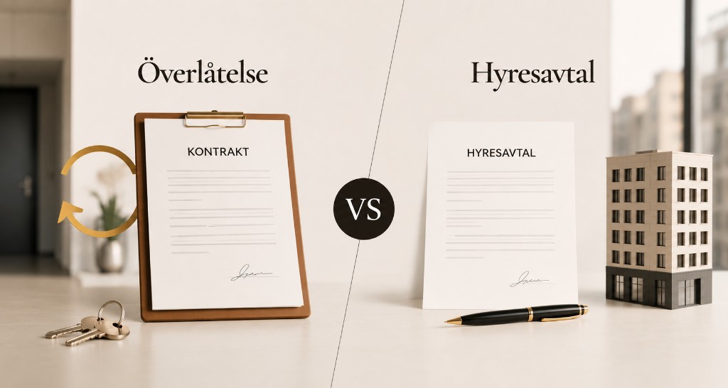 Illustration av överlåtelse och hyresavtal sida vid sida.